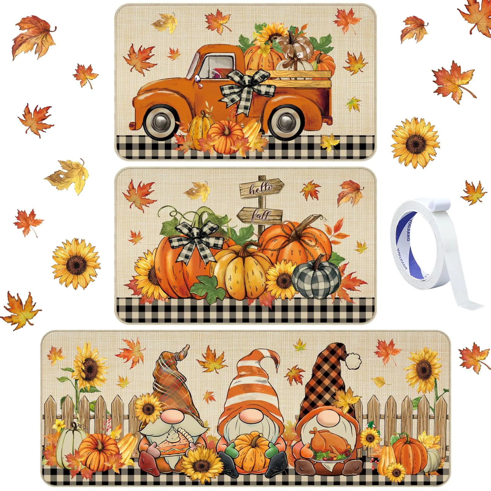 Fall Kitchen Mat Set 🍂 Non-Slip, Washable & Cozy Farmhouse Style